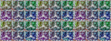 Tekrar eden çiçek arkaplanı, zarif mavi ve yeşil çiçek duvar kağıdı. Çiçek desenleri mavi ve yeşil renklerde, el yapımı papatyalar, papatyalar.