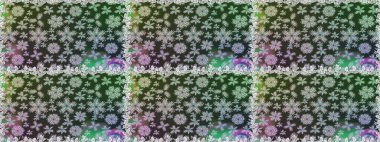 Raster illüstrasyonu. Gri ve yeşil renkli çiçekler. Raster illüstrasyonu. Kusursuz çiçek deseni. Asya tekstil tarzında.