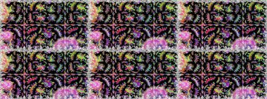 Siyah ve nötr renklerde. Soyut çiçek desensiz arkaplan. Küçük çiçekteki sevimli çiçek deseni. Raster deseni. Raster illüstrasyonu.