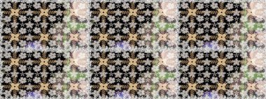 Siyah ve gri renkli çiçekler. Kusursuz. Raster illüstrasyonu. Şirin çiçek elementleri..