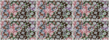 Raster. Gri ve nötr renkte güzel çiçekleri olan kusursuz desen, suluboya çiçek deseni, duvar kağıdı, kart veya kumaş için fayanslı.