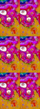 Güzel çiçek deseni. Renkli Bahar Teması eskiz kalıbı. Düz Çiçek Elementleri Tasarımı. Sarı ve morumsu renkte çiçekler.