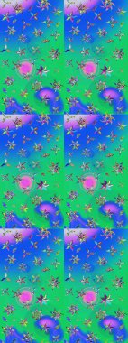 Raster düz çiçek çizim deseni. Mavi ve yeşil renkli çiçekler. Tasarım hediye paketi, tebrik kartları, posterler ve afiş tasarımı.