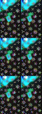 Şirin çiçekli, desenli, gri ve mavi renklerde renkli çizimler. Tekstil için suluboya eskiz deseni. El çizimi çiçek çizimi deseni (fayans)).