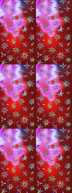 Raster Modaya uygun kumaş deseni. Düz Çiçek Elementleri Tasarımı. Renkli Bahar Teması eskiz kalıbı. Kırmızı ve pembe renkli şirin çiçek deseni.