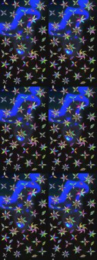 Raster illüstrasyonundaki çiçek desenli çizim. Gri ve mavi renkte çiçekler.