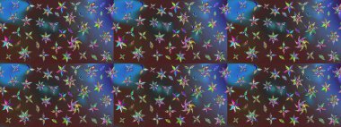 Soyut etnik raster çizim kalıbı. Çiçekler. Vadinin çiçekleri kahverengi ve mavi renklerde.