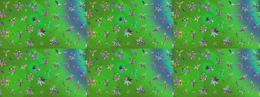 Renkli Bahar Teması eskiz kalıbı. Düz Çiçek Elementleri Tasarımı. Çiçekli çiçek deseni, suluboya. Yeşil ve mavi renkte çiçekler. Raster illüstrasyonu.