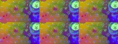 Raster illüstrasyonundaki çiçek desenli çizim. Yeşil ve kahverengi renkli çiçekler. Düz Çiçek Elementleri Tasarımı. Renkli Bahar Teması çizim şablonu.