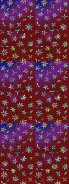 Renkli Bahar Teması eskiz kalıbı. Düz Çiçek Elementleri Tasarımı. Çiçekli çizim şekli. Kırmızı ve mor renkte çiçekler.