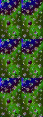 Yeşil ve mavi renklerde. Raster illüstrasyonu. Çiçekli güzel suluboya desen.