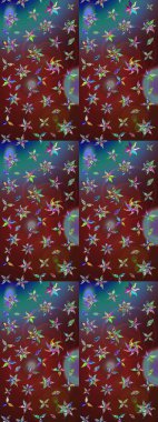 Raster Modaya uygun kumaş deseni. Düz Çiçek Elementleri Tasarımı. Renkli Bahar Teması eskiz kalıbı. Kahverengi ve mavi renkli şirin çiçek deseni.