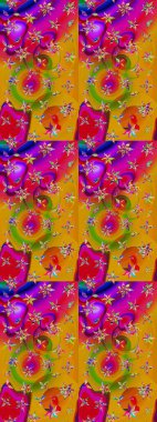 Süslü kumaş deseni. Raster illüstrasyonundaki çiçek desenli çizim. Renkli Bahar Teması eskiz kalıbı. Düz Çiçek Elementleri Tasarımı.