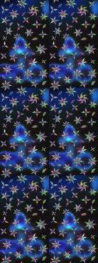 Gri ve mavi renkli Asya tekstili. Suluboya çiçekli çiçek deseni. Raster illüstrasyonu.