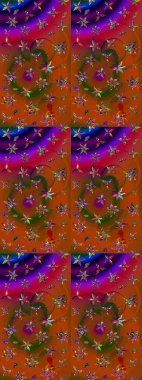 Çiçeksel çizim kalıbının yansıması. Vadinin çiçekleri kahverengi ve kırmızı renklerde.