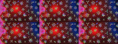 Raster deseni. Kırmızı ve kahverengi renklerde. Raster illüstrasyonu. Soyut çiçek çizim kalıbı arka planı. Küçük çiçekte sevimli çiçek deseni var..