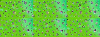 Raster düz çiçek çizim deseni. Yeşil ve mavi renkte çiçekler. Tasarım hediye paketi, tebrik kartları, posterler ve afiş tasarımı.