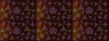 Şirin çiçekli, desenli, kahverengi, siyah ve yeşil renkli renkli çizim deseni. Tekstil için suluboya eskiz deseni. El çizimi çiçek çizimi deseni (fayans)).