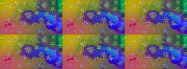 Yeşil ve mavi renkli şirin çiçekler. Küçük çiçekli basit bir çiçek çizimi. Moda baskısı, albüm, ambalaj kağıdı ve duvar kağıdı için zarif dekoratif süslemeler. Raster illüstrasyonu.