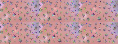 Renkli Yaz Temalı eskiz kalıbı. Sevimli çiçek raster deseni. Modaya uygun kumaş deseni. Düz Çiçek Elementleri Tasarımı.