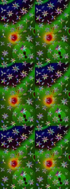 Çiçekli karalama şeklinde Raster çiçek deseni. Yeşil ve siyah renkli çiçekler. Nazikçe, güzel çiçek arkaplanı..