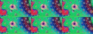 Yapraklı çiçekler ve yeşil ve mavi renkli papatya çiçekleri. Eskiz arkaplan modeli. Raster - stok.