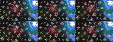 Raster illüstrasyonu. Gri ve mavi renklerde. 3D çiçekler, çizim.