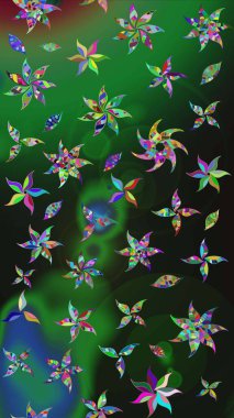 Yeşil ve gri renkli yapraklı yabani çiçekler. Eskiz arkaplan modeli. Raster illüstrasyonu. Suluboya, elle çizilmiş.