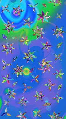 Gömlek, arka plan modelini çiz. Mavi ve mor renkli çiçekler. Tropik çiçekler.