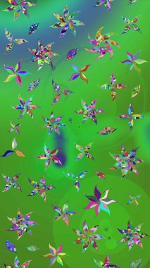 Tekrarlayan çiçek arkaplanı, zarif yeşil ve mavi çiçek duvar kağıdı. Yeşil ve mavi renkler üzerine çiçek desenli çizim, el yapımı papatyalar, papatyalar.