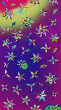 Çiçekli çiçek deseni, suluboya. Raster illüstrasyonu. Renkli Bahar Teması eskiz kalıbı. Düz Çiçek Elementleri Tasarımı. Mor ve mor renkte çiçekler.