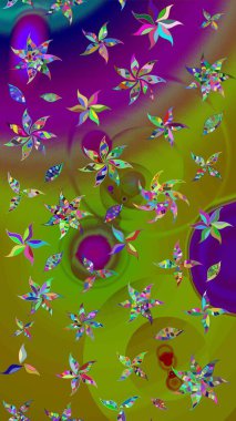 Yeşil ve kahverengi renkli etnik çiçekli zarif eskiz deseni. Raster Çiçek İllüstrasyon Şirin Tekstil.