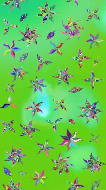 Raster illüstrasyonu. Raster illüstrasyonu. Şirin karalamalı çiçek desenli çizim. El yapımı çiçek ve bitki koleksiyonu. Çizim biçimi yeşil ve mavi renklerde.