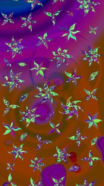 Küçük renkli çiçekler. Moda baskıları için zarif bir şablon. Motley illüstrasyonu. Kahverengi ve mor çiçekli bahar çiçekleri. Küçük çiçekte şirin desenler.