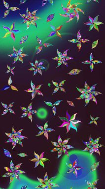 Parmak izi, kumaş, duvar kâğıdı, tekstil için raster dokusu. Nakış desenli çiçek deseni. Renkli grunge soyut arkaplanı colokahverengi ve yeşil çiçeklerle zenginleştirir.