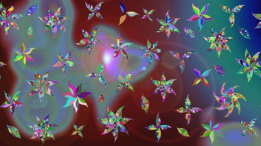 Taslak dekoratif arka plan, çiçek mandala. Raster illüstrasyonu. Kahverengi ve mavi renklerde. Çiçek..