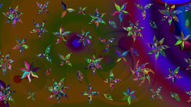 Kahverengi ve yeşil renklerde etnik çiçeklerle süslenmiş zarif bir eskiz şekli. Asya Tekstil 'inde Raster Çiçek İllüstrasyonu.