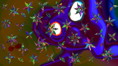 Raster illüstrasyonu. Kahverengi ve mavi renklerde güzel bir tekstil. Suluboya çiçekli çiçek deseni.