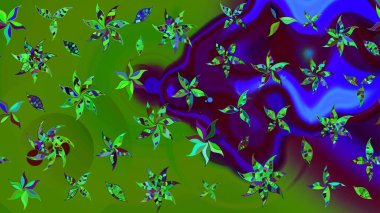 Raster illüstrasyonundaki çiçek desenli çizim. Yeşil ve kahverengi renkte çiçekler.