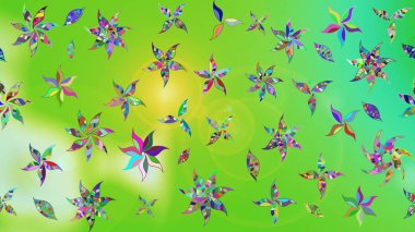 Şirin çiçekli eskiz deseni ve yeşil ve nötr renklerde yapraklar, suluboya çiçek deseni, duvar kağıdı, kart ya da kumaş için fayanslı. Raster illüstrasyonu.