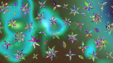 Düz Çiçek Elementleri Tasarımı. Renkli Bahar Teması eskiz kalıbı. Raster..