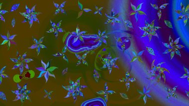 Çiçek desenli eskiz. Kahverengi ve mavi renkli çiçekler. Tişört baskısı için çiçek boyama rasteriName.