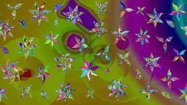 Renkli Bahar Teması eskiz kalıbı. Çiçeksel fantezi tasarımı ve parlak bir arka plan çizimi. Düz Çiçek Elementleri Tasarımı.