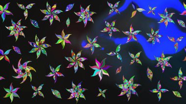 Düz Çiçek Elementleri Tasarımı. Gri ve mavi renkte çiçekler. Renkli Bahar Teması eskiz kalıbı. Çiçekle çizim deseni.