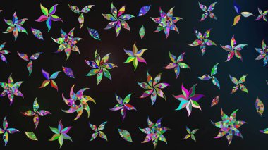 Gri ve mavi renklerde bahar çiçekleri. Raster deseni. Patlayan çiçekler soyut olarak yerleştirilmiş. Raster illüstrasyonu.