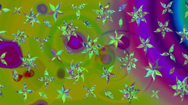 Raster illüstrasyonu. Renkli Bahar Teması eskiz kalıbı. Yeşil ve mor renkte zarif çiçekli suluboya. Düz Çiçek Elementleri Tasarımı.