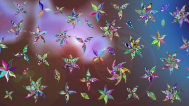 Raster illüstrasyonu. Kahverengi ve mavi renkli Asya tekstili. Çiçek desenini çiz.