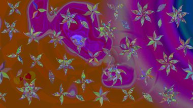 Renkli Yaz Temalı eskiz kalıbı. Mor ve kahverengi renkte çiçekler. Çiçekli eskiz çizimi. Düz Çiçek Elementleri Tasarımı.