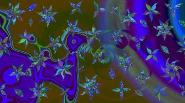 Renkli Bahar Teması eskiz kalıbı. Düz Çiçek Elementleri Tasarımı. Sevimli çiçek raster deseni. Kahverengi ve mavi renkte çiçekler.