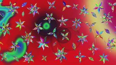 Yumuşak, yaz çiçekli arka plan. Çiçekli karalama şeklinde Raster çiçek deseni. Kırmızı ve yeşil renkte çiçekler.